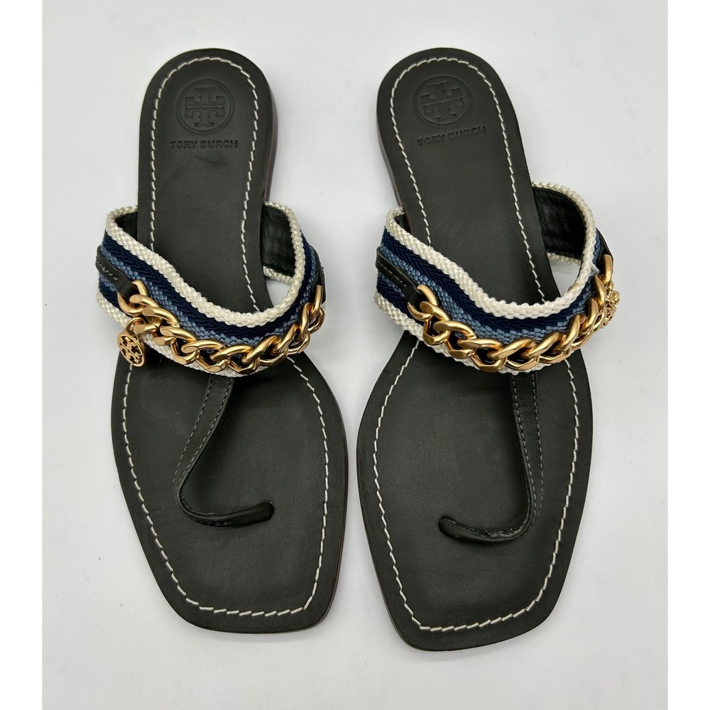 New! Tory Burch Mini Benton Chain Thong Sandals‎ in Poblano, Size 6 $278 - Picture 3 of 7